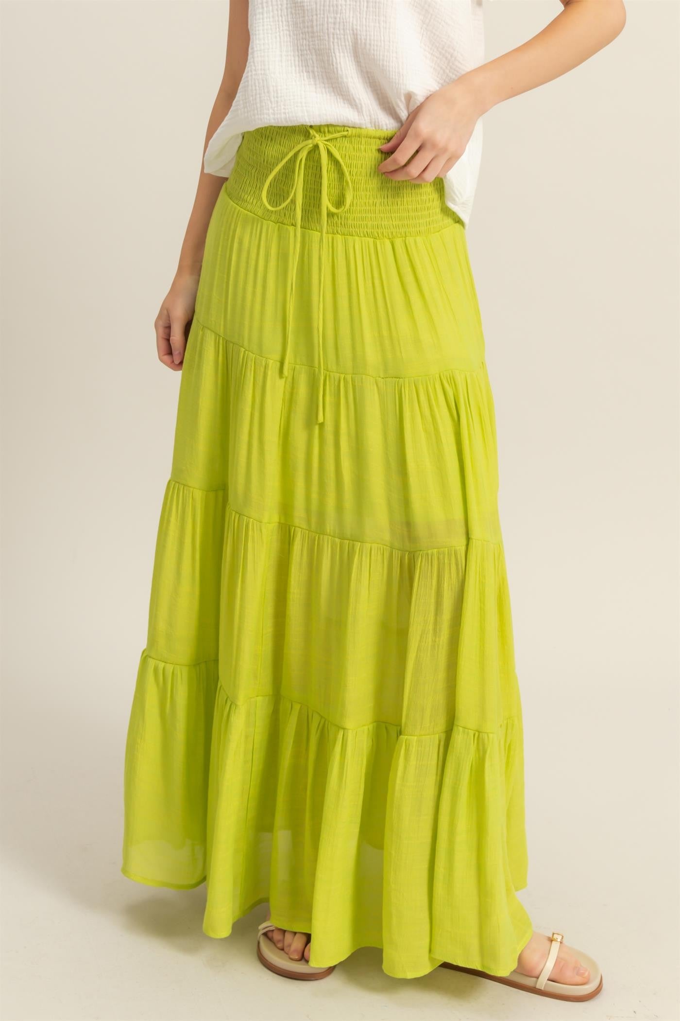 Smocked  Waist Tiered Maxi Skirt