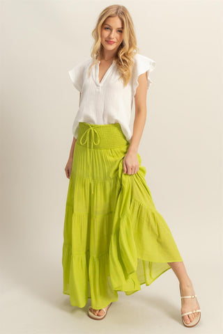 Smocked  Waist Tiered Maxi Skirt