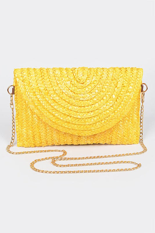 Straw Pom Pom Flap Bag