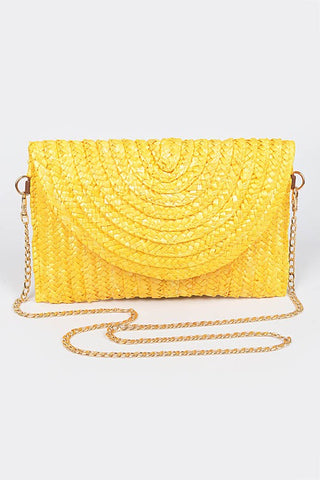 Straw Pom Pom Flap Bag