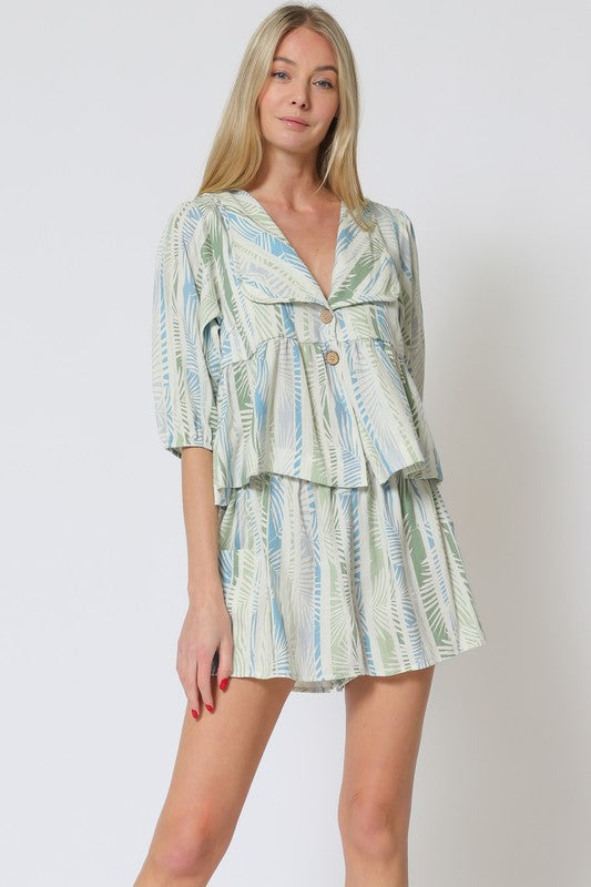 3/4 Sleeve Button Down Top & Shorts Set