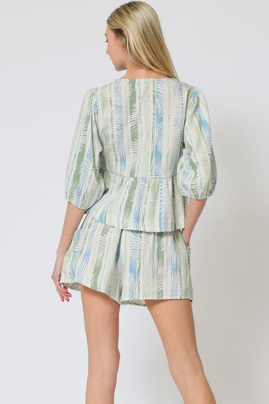 3/4 Sleeve Button Down Top & Shorts Set