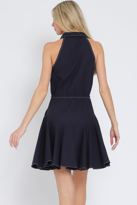 Sleeveless Button Down Tie Front Mini Dress