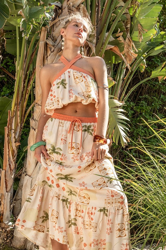 Printed Halter And Skirt Set