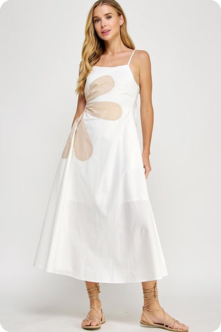 Sleeveless Side Cut-out Flower Detail Midi Dress