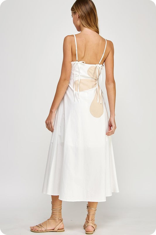 Sleeveless Side Cut-out Flower Detail Midi Dress
