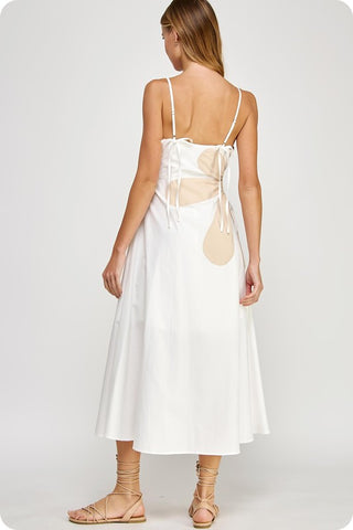 Sleeveless Side Cut-out Flower Detail Midi Dress