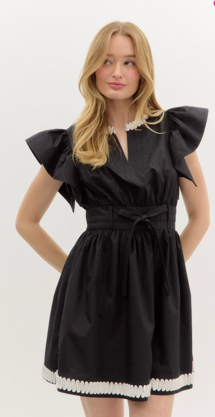 Solid flutter sleeve pullover mini dress