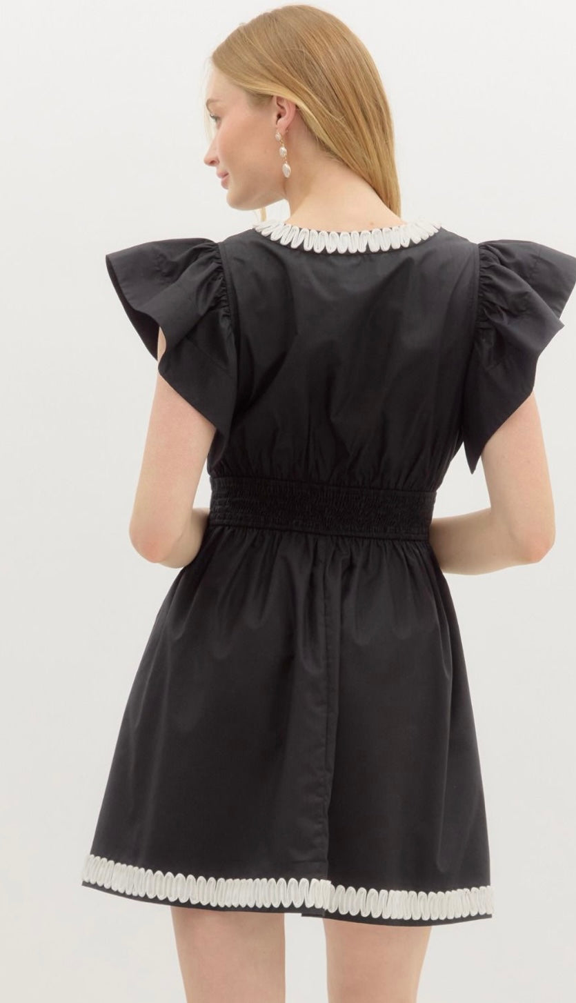 Solid flutter sleeve pullover mini dress