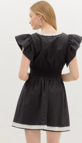 Solid flutter sleeve pullover mini dress