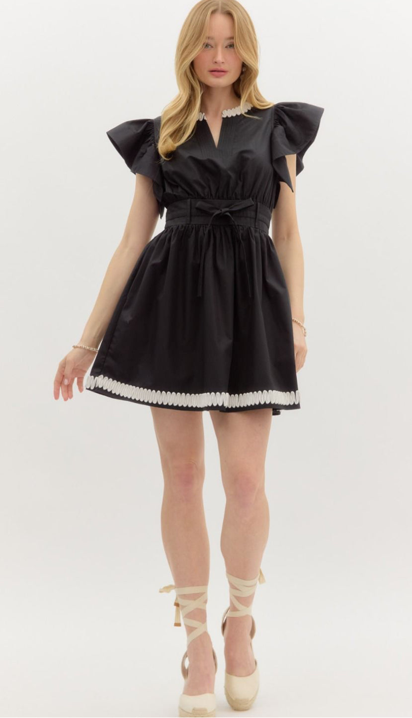 Solid flutter sleeve pullover mini dress