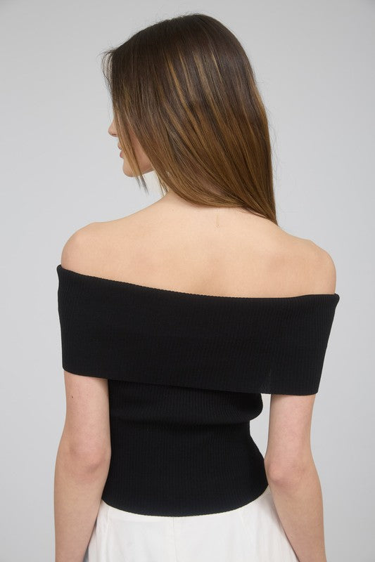 Off The Shoulder Fold Over Sweater Knit Top