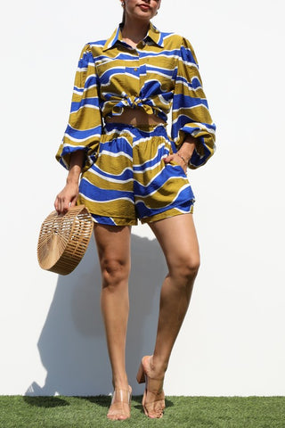 Button Down Woven Shirt Top And Pant Set