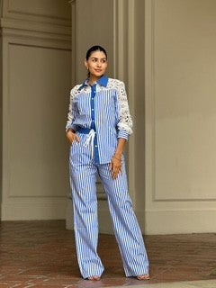 STRIPED PANT SET WITH ELASTIC WAIST BAND AND UNDER SHORTS INCLUDED