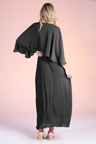 Crinkle Solid Cape Maxi Dress