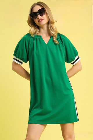 Luxeknit Puff Sleeve Varsity Trim Dress