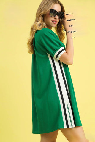 Luxeknit Puff Sleeve Varsity Trim Dress