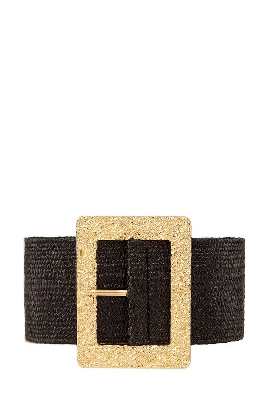 Metal Hammered Square Straw Elastic Belt