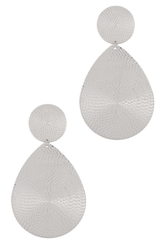 Metal Textured Round Teardrop Drop Earring
