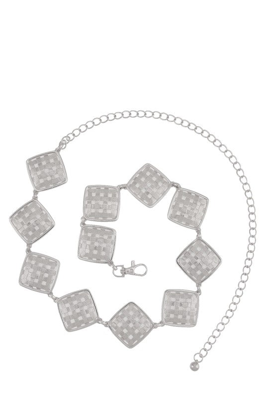 Metal Waffle Texture Linked Chain Belt