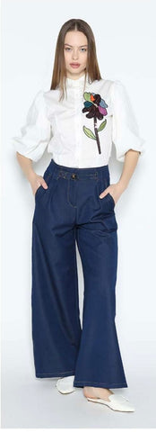 Sequin Embroidery Flower Detail Puff Sleeve Gracia