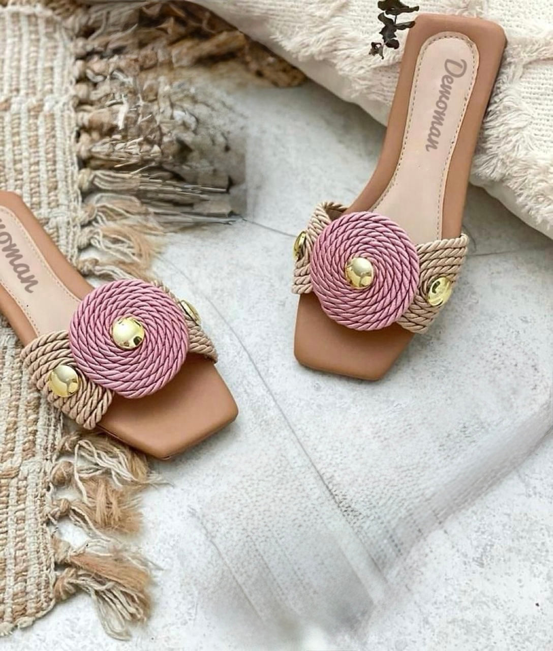 Flat Dewoman Raffia/Mauve