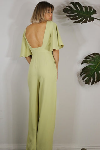 Solid Deep V Neck Jumpsuit