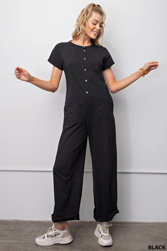 COTTON KNIT SIDE POCKET RELAX JUMPSUIT