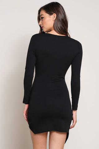 Long Sleeve Bodycon Assymetrical Wrap Dress