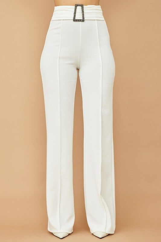 BUCKLE DETAIL HIGH WAIST PANTS