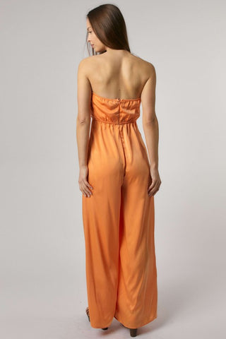 TUBE SATIN CRISS CROSSED PLEATED BUST JUMPSUIT