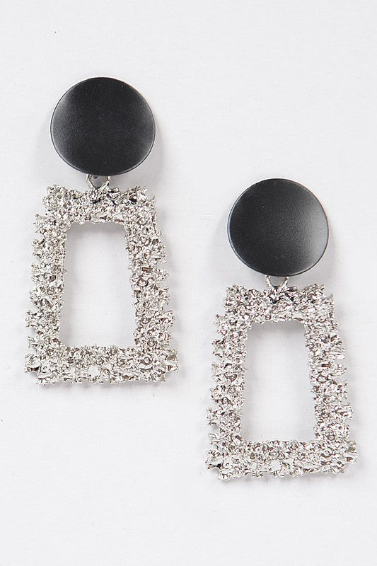 Black Mixed Metal Hammered Earring