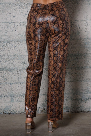 SNAKE PRINT STRAIGHT LEG LEATHER PANT