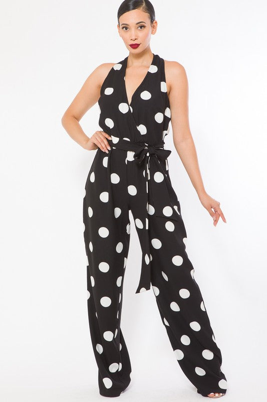 POLKA DOT PRINT WOVEN JUMPSUIT