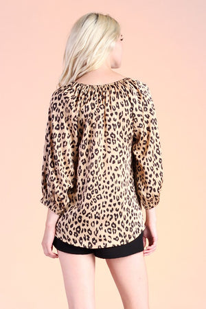 Cheetah Satin 3/4 Sleeve Top