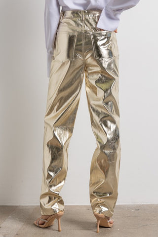 Metallic Vegan Leather Pants