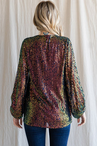 Bubble Sleeve Sequin Top