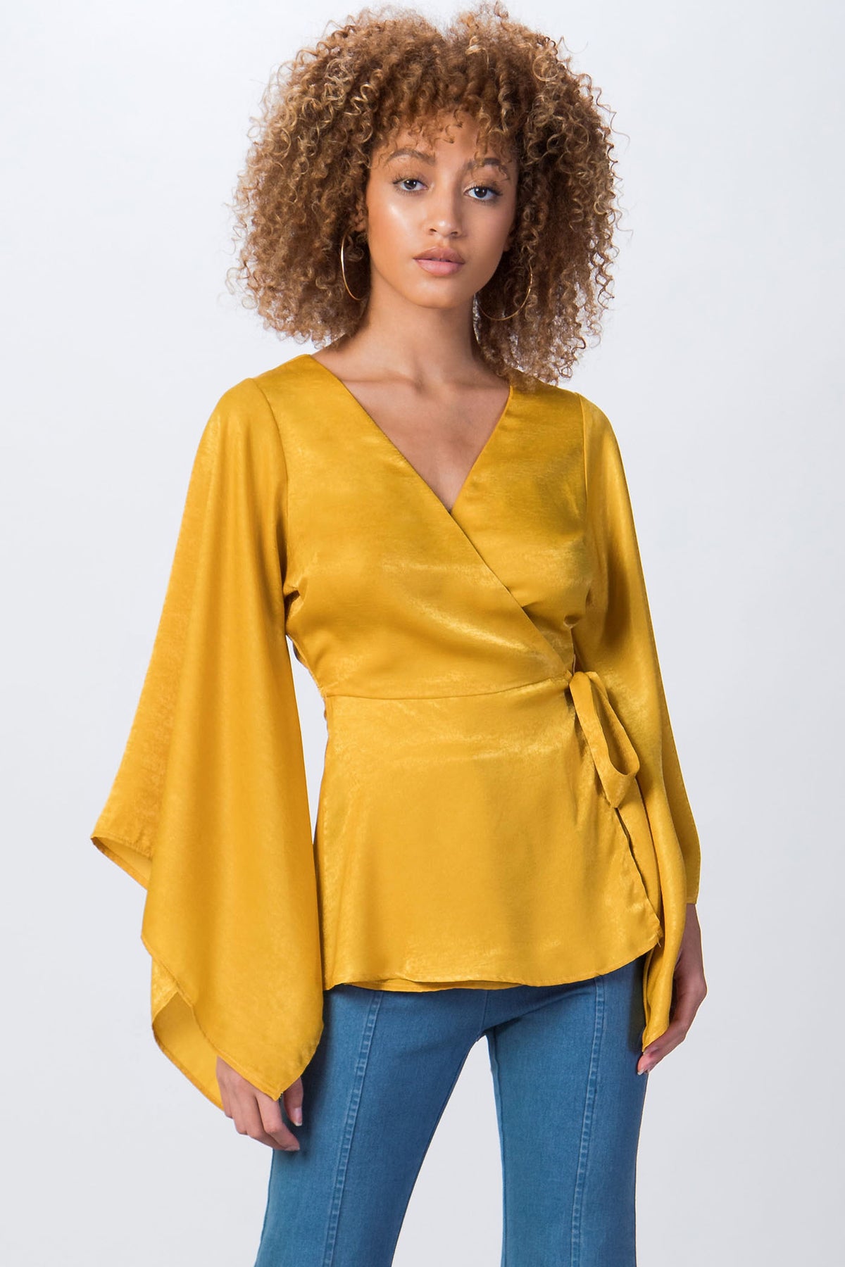 Satin kimono true wrap top