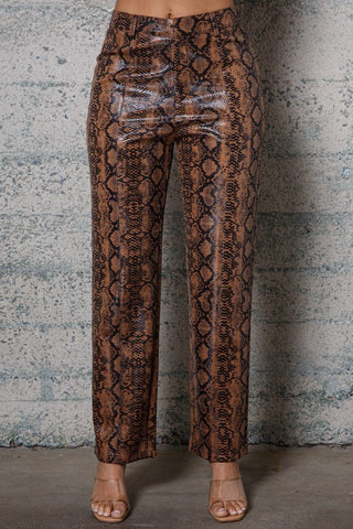 SNAKE PRINT STRAIGHT LEG LEATHER PANT