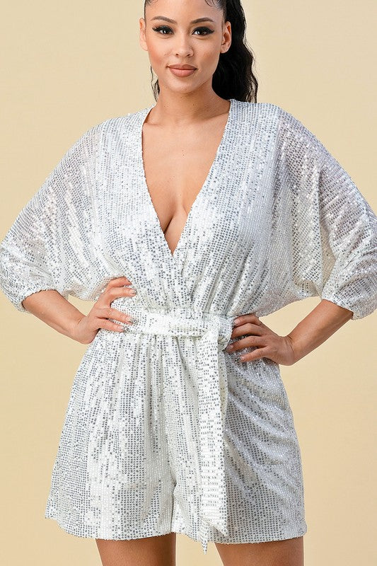 SEQUIN ROMPER WITH BELT