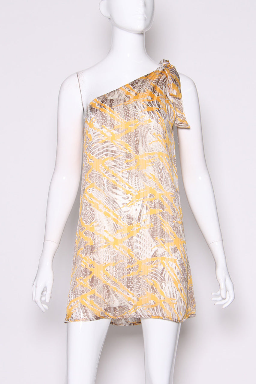 Spring Bird Texture Tie One Shoulder Dress