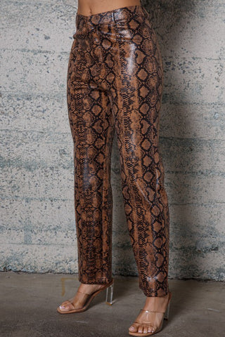 SNAKE PRINT STRAIGHT LEG LEATHER PANT