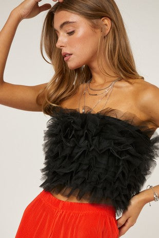 RUFFLE TULLE TUBE TOP