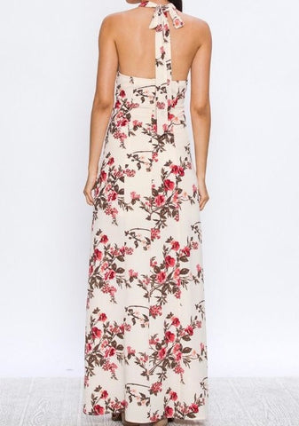 Maxi Dress Halter With Floral Print