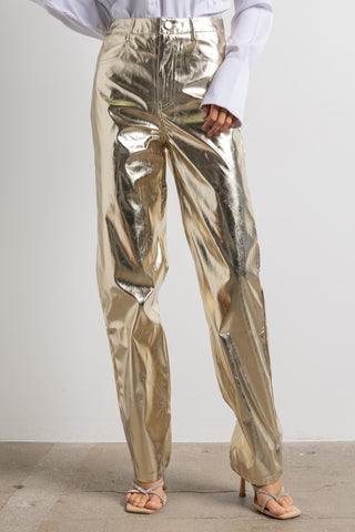 Metallic Vegan Leather Pants