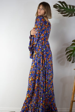 FRONT TWIST OPEN FLORAL MAXI DRESS