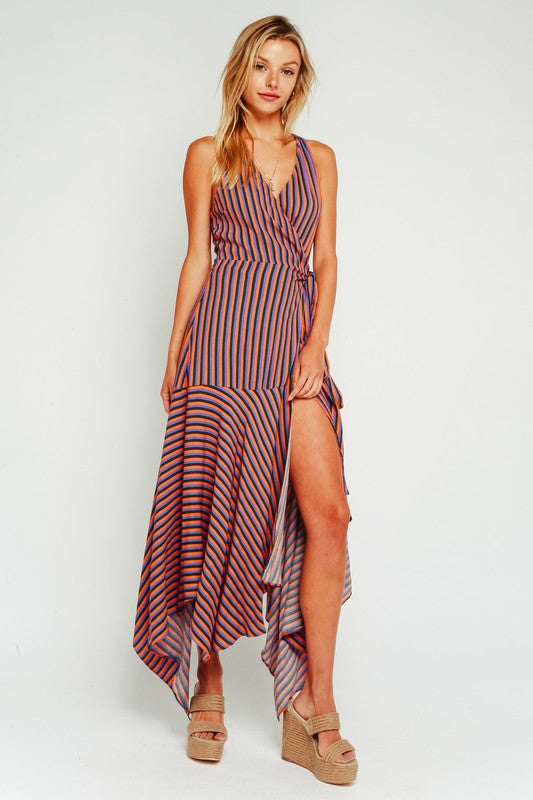 Multi Striped Wrap Maxi Dress