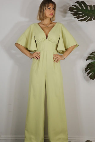 Solid Deep V Neck Jumpsuit