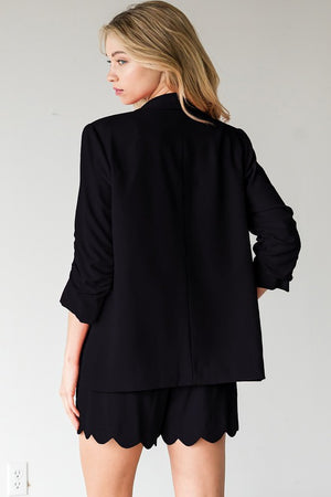 Solid Ruched Sleeve Blazer