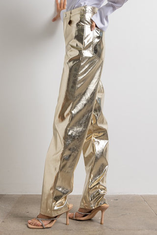 Metallic Vegan Leather Pants